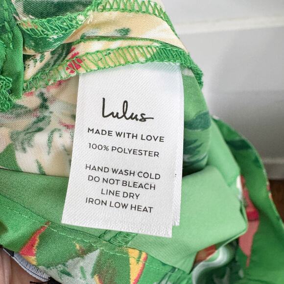 Lulu’s Thriving Vibes Bright Green Floral Print Satin Wide Leg Pants NEW Size L - Picture 15 of 16